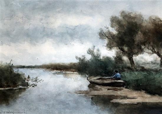 Jan Hendrik Weissenbruch (1824-1903) Boatman on a canal 9 x 13.5in.